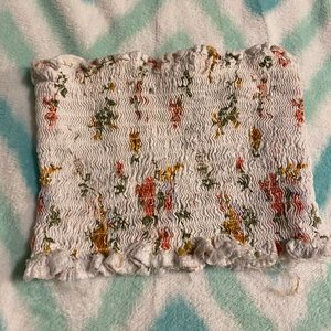 distressed floral tube top